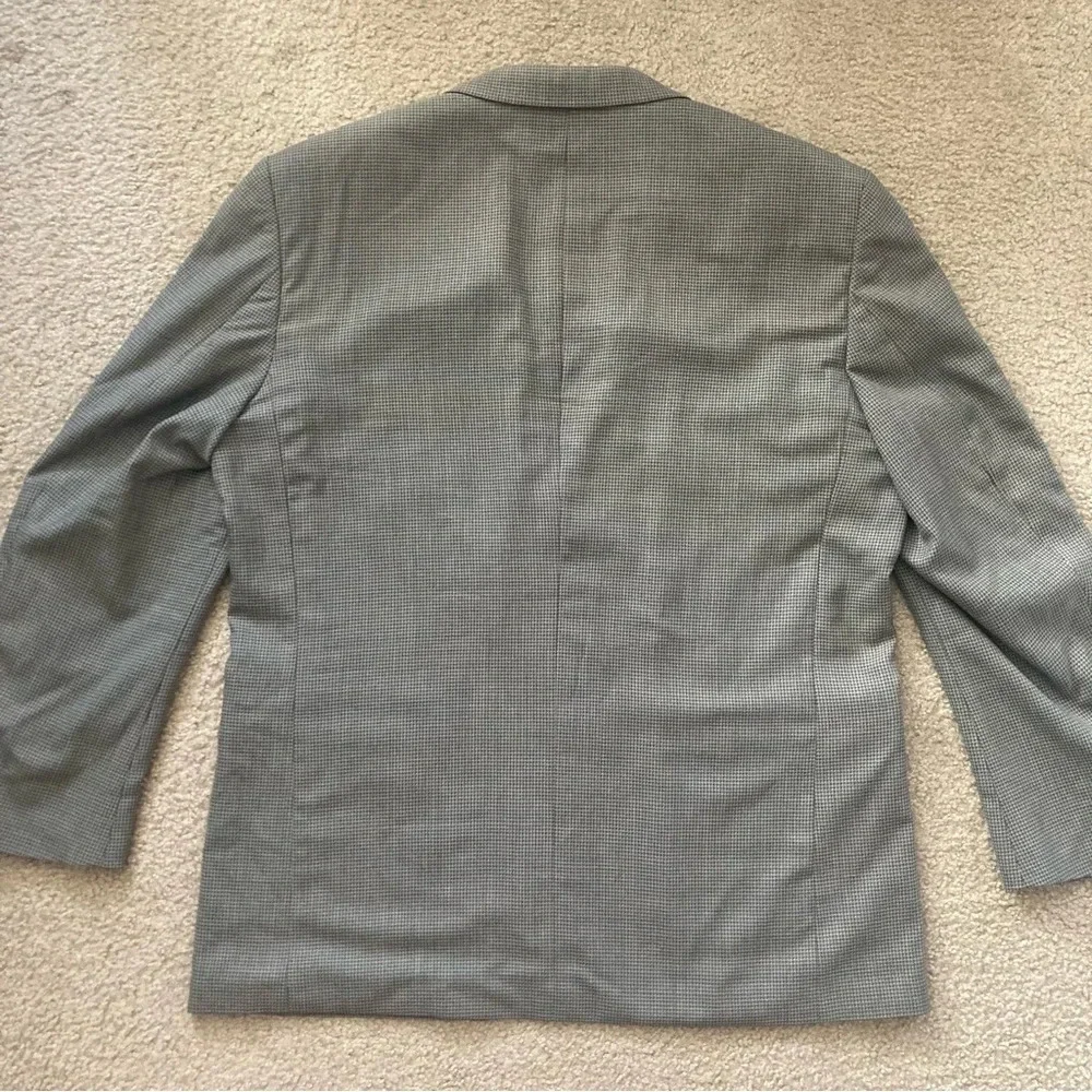 Oscar De La Renta 100% Wool Houndstooth Blazer Size 44 Regular Gray